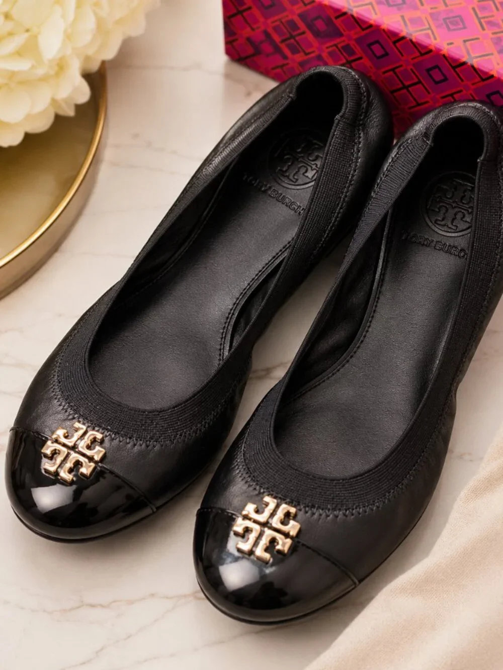 MSRP $248 | Tory Burch Jolie Cap-Toe Ballet Flats – Black – Size 7.5 – NIB